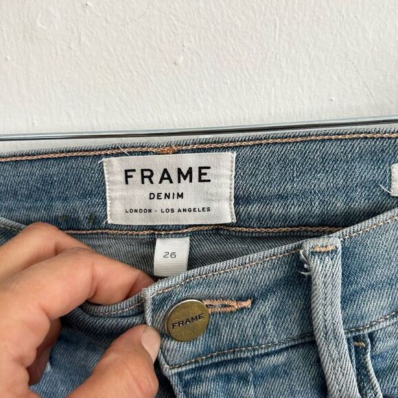 Frame Denim Le High Skinny Crop Slit Rivet Jeans Ocean Ridge Light Wash Size 26 - Picture 4 of 12